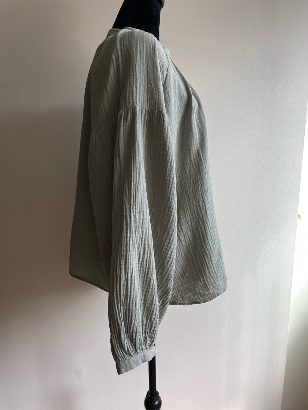 H&M Sage Green 100% Cotton Gauze Oversized Peasant Blouse XL Boho - Picture 3 of 11
